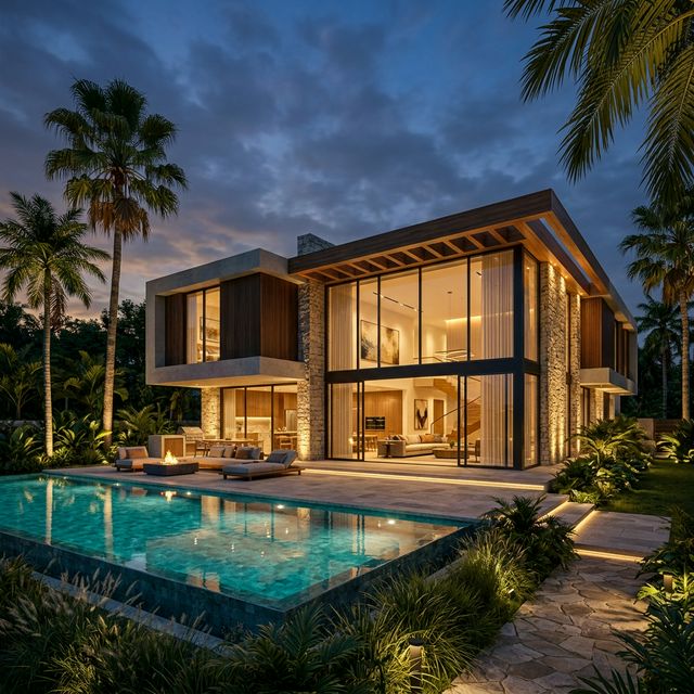 Naples Florida luxury home night view